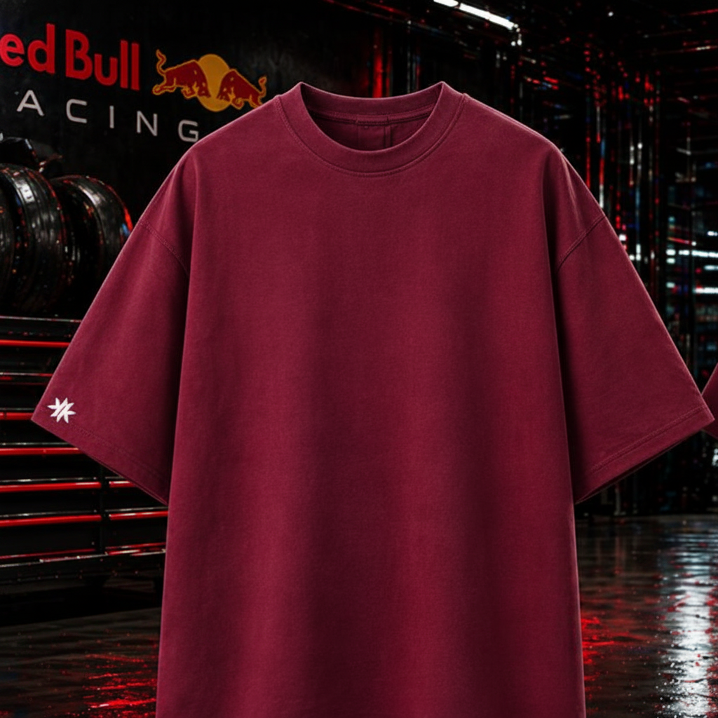 01 – Front – clean maroon oversized tee