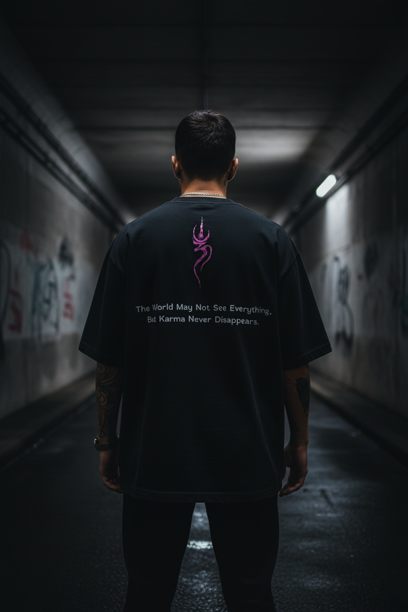 Back view – tribal flame graphic