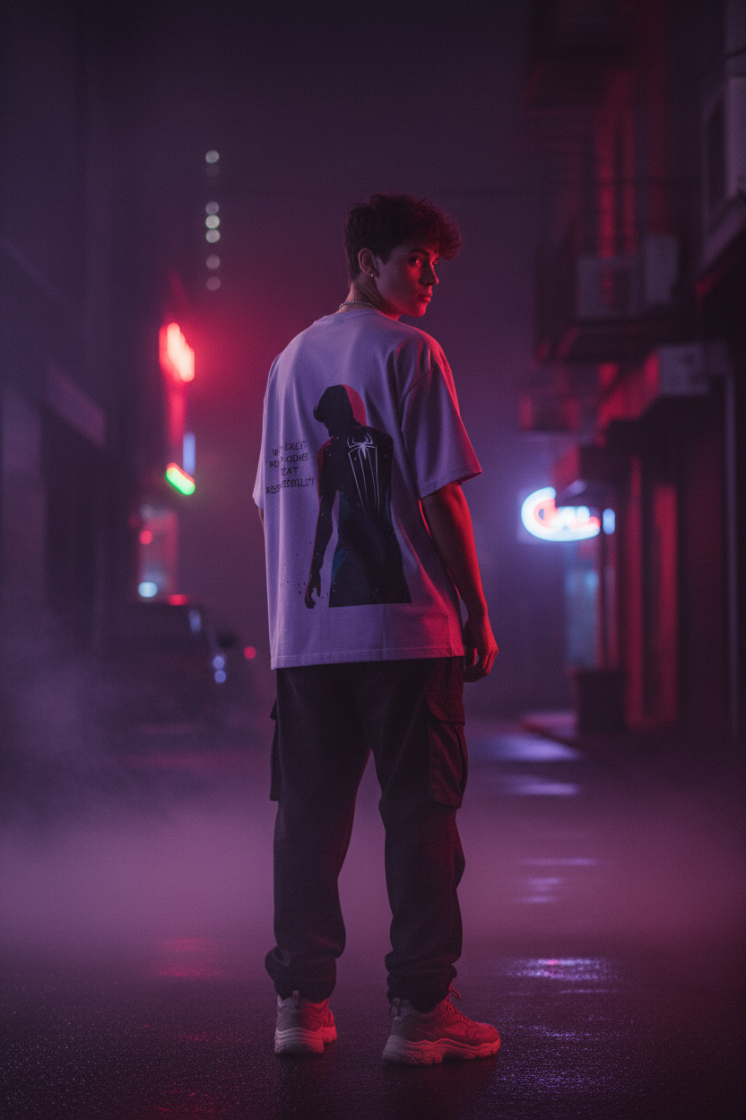 Great Power Tee - Model wearing back view